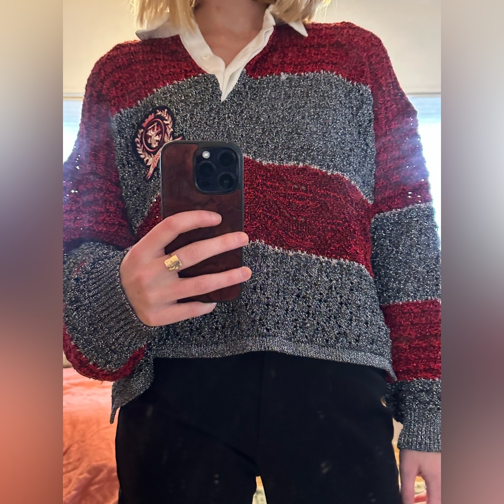 Hilfiger collection Red, grey and white sparkly cropped polo